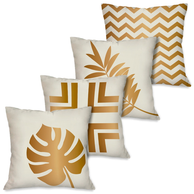Kit 4 Capas de Almofadas Decorativas Folhagens Douradas