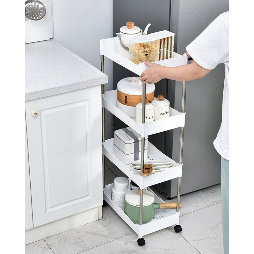 Armário Carrinho Multiuso com 4 Camadas e Rodinhas – Organização Inteligente para Cozinha, Banheiro, Quarto ou Lavanderia