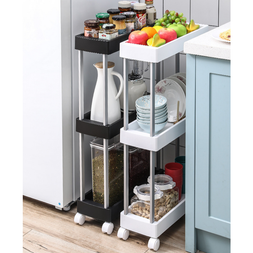 Armário Carrinho Multiuso com 4 Camadas e Rodinhas – Organização Inteligente para Cozinha, Banheiro, Quarto ou Lavanderia