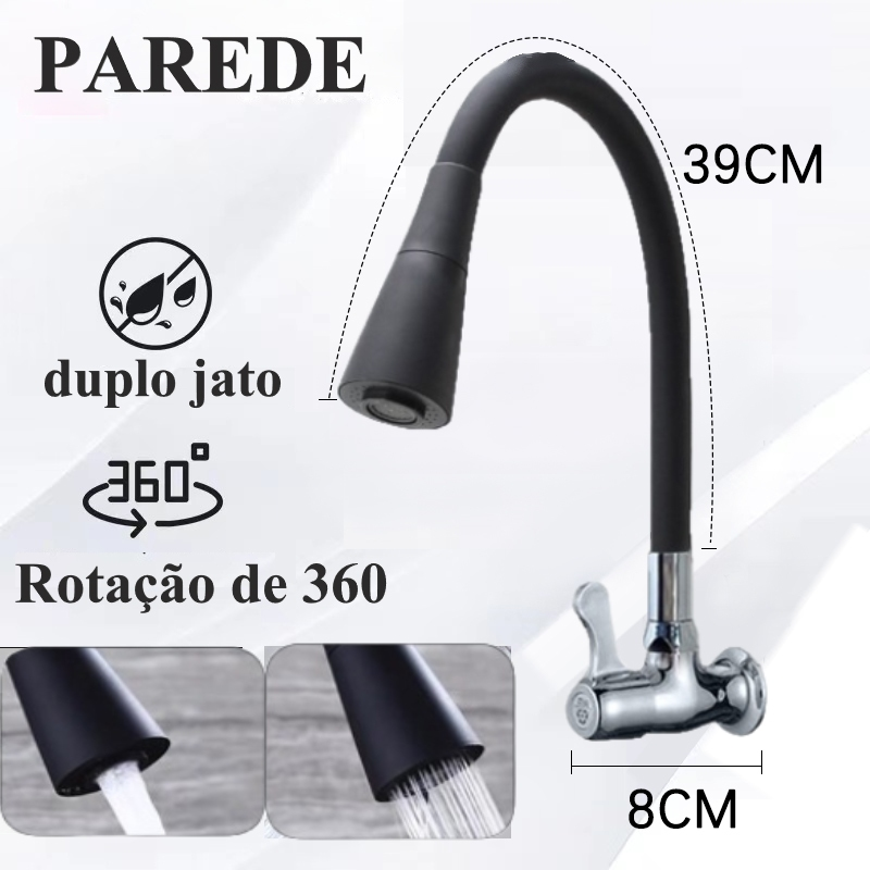 Torneira de Parede Preta Flexível Gourmet Duplo Jato – Estilo, Praticidade e Economia para Sua Cozinha!