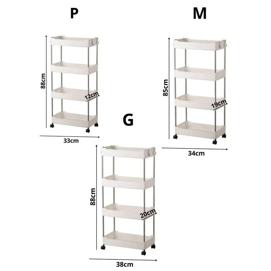 Armário Carrinho Multiuso com 4 Camadas e Rodinhas – Organização Inteligente para Cozinha, Banheiro, Quarto ou Lavanderia