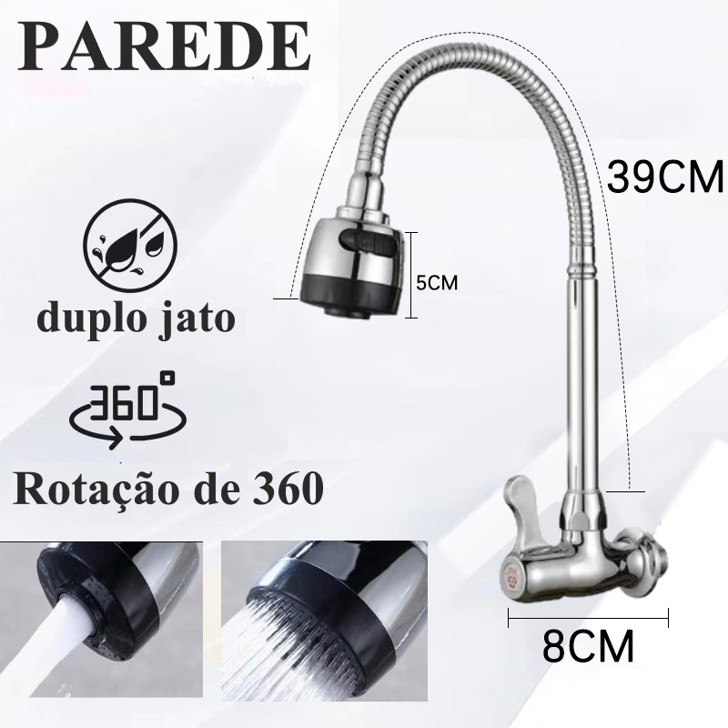 Torneira de Parede Preta Flexível Gourmet Duplo Jato – Estilo, Praticidade e Economia para Sua Cozinha!