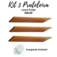 kit 3 Prateleira Louro Freijó 60x20cm porta livro para sala quarto ou diversos 100% mdf
