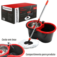 Mop Giratório 360° PowerMaid Original – Balde com Cesto Inox | Praticidade, Economia e Limpeza Profunda Para Quem Valoriza o Tempo e a Casa!