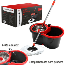 Mop Giratório 360° PowerMaid Original – Balde com Cesto Inox | Praticidade, Economia e Limpeza Profunda Para Quem Valoriza o Tempo e a Casa!