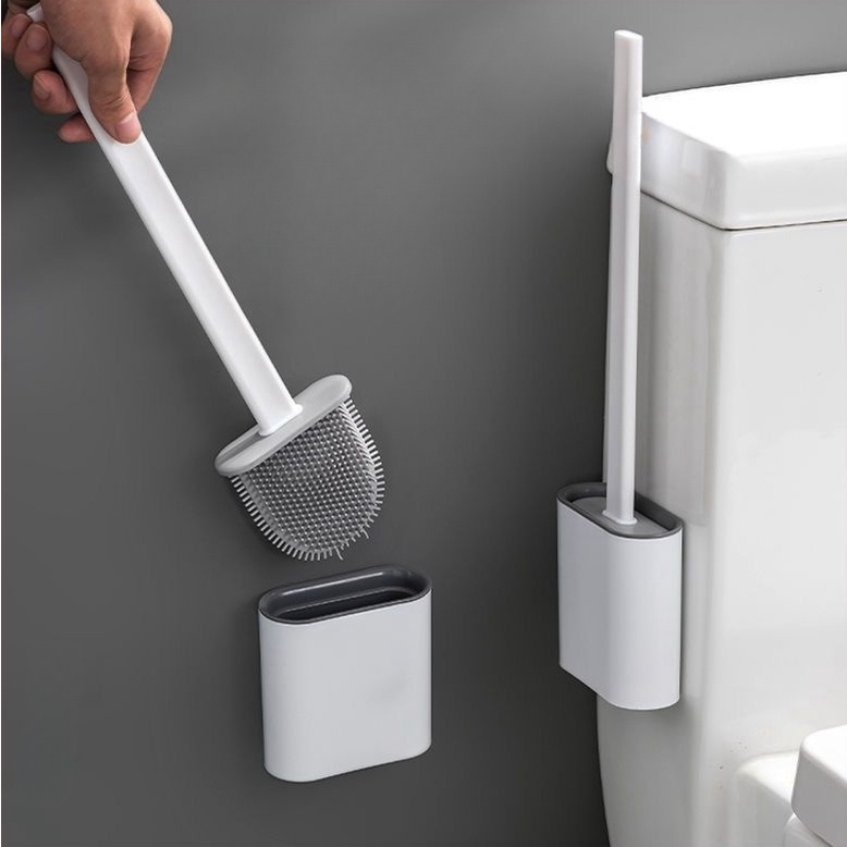 Escova Sanitária de Silicone Premium com Suporte Adesivo – Limpeza Rápida e Higiênica para um Banheiro Sempre Impecável
