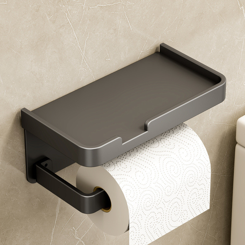 Suporte Porta Papel Higiênico Preto com Porta Celular — Praticidade e Estilo no Seu Banheiro!
