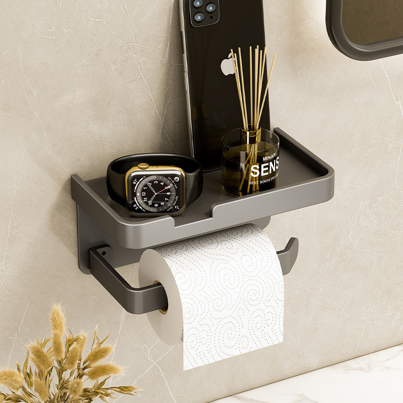 Suporte Porta Papel Higiênico Preto com Porta Celular — Praticidade e Estilo no Seu Banheiro!