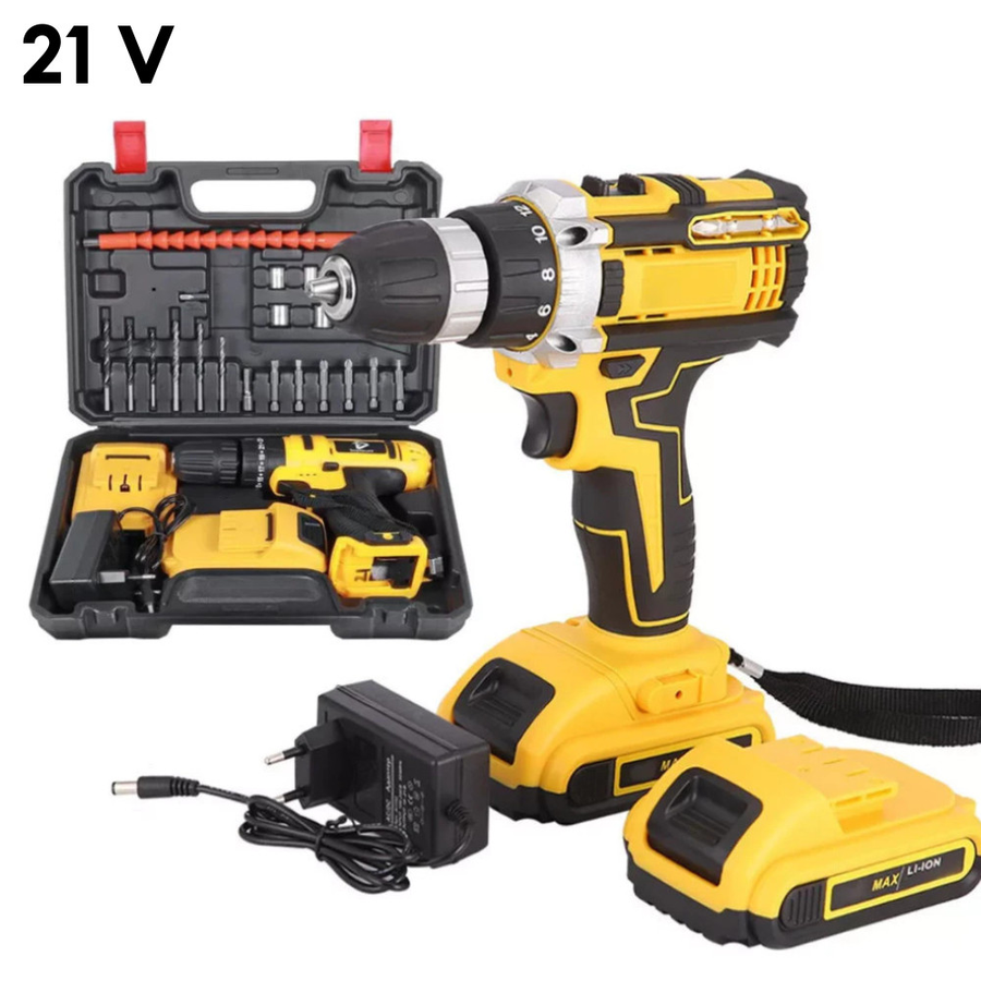 Parafusadeira e Furadeira 2 em 1 12V/21V – Kit Completo com 2 Baterias, Maleta e Acessórios | Agilidade e Potência na Palma da Sua Mão!