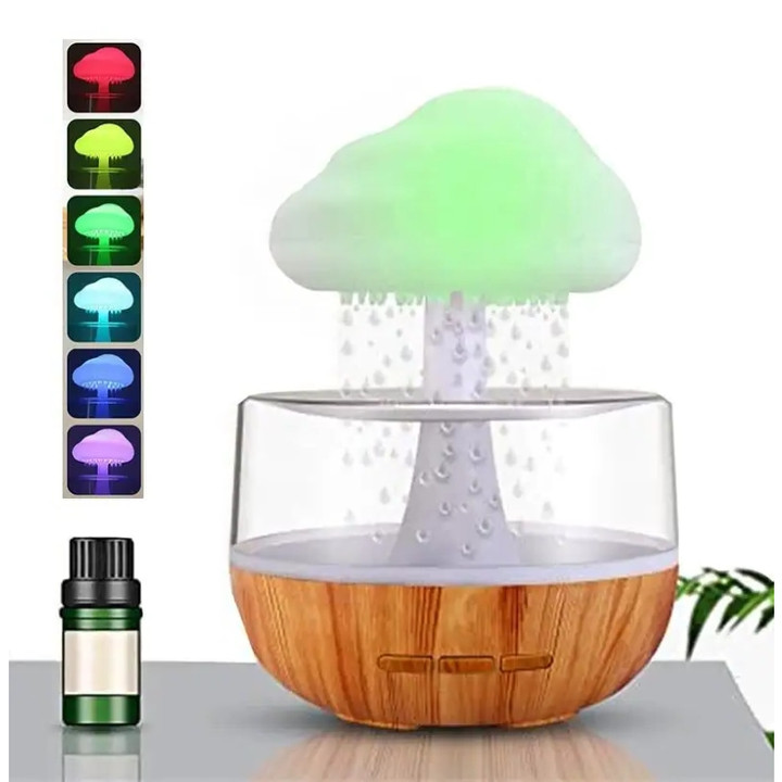 Umidificador Difusor de Aroma Nuvem & Chuva | Luz Noturna 7 Cores | Bem-estar, Sono Tranquilo e Ambiente Encantador – Recarregável, Silencioso e Decorativo