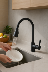 Torneira de Parede Preta Flexível Gourmet Duplo Jato – Estilo, Praticidade e Economia para Sua Cozinha!