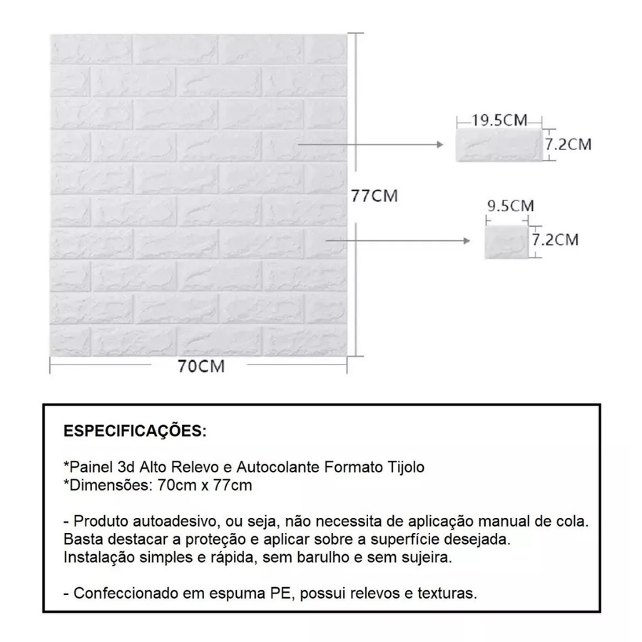 Kit 20 Placas 3D Autocolantes Tijolinho para Decoração - Fácil Aplicação, Pronto para Usar