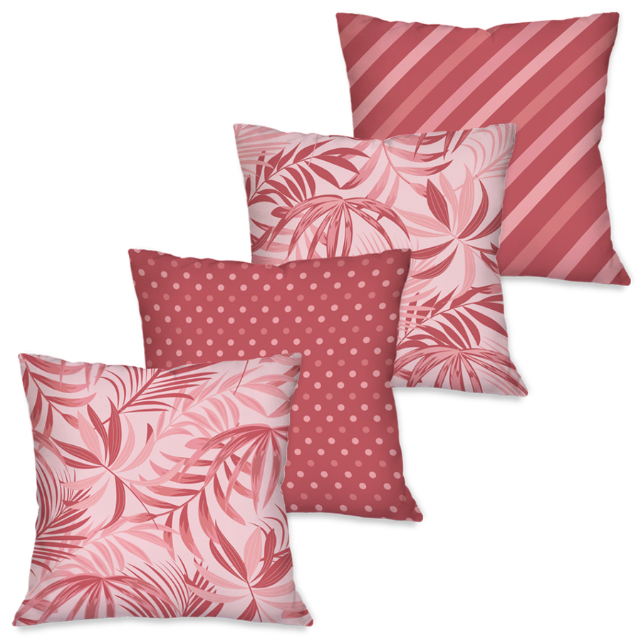 Kit 4 Capas de Almofadas Decorativas Folhagens Douradas