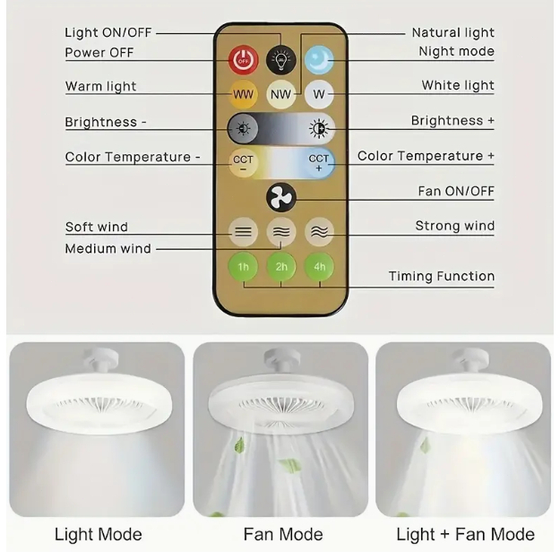 Ventilador de Teto com LED Moderno | Iluminação e Ventilação 2 em 1 | Controle Remoto, Silencioso, Econômico e Bivolt – Ideal para Quartos e Salas