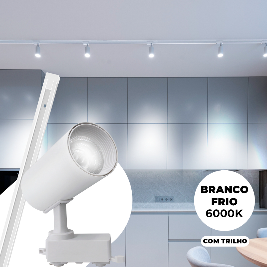 Trilho Spot LED Eletrificado 10W Kit - Preto e Branco, Luz Fria, Neutra e Quente, Bivolt - Iluminação Interna Econômica para Ambientes Comerciais e Residenciais