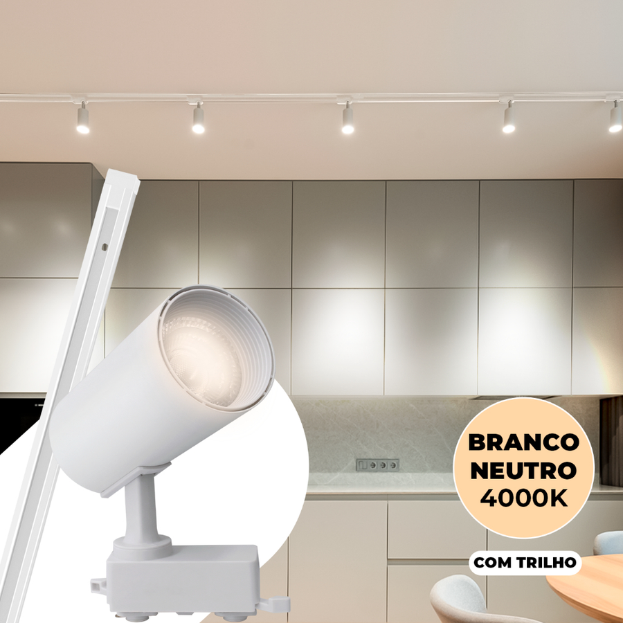 Trilho Spot LED Eletrificado 10W Kit - Preto e Branco, Luz Fria, Neutra e Quente, Bivolt - Iluminação Interna Econômica para Ambientes Comerciais e Residenciais