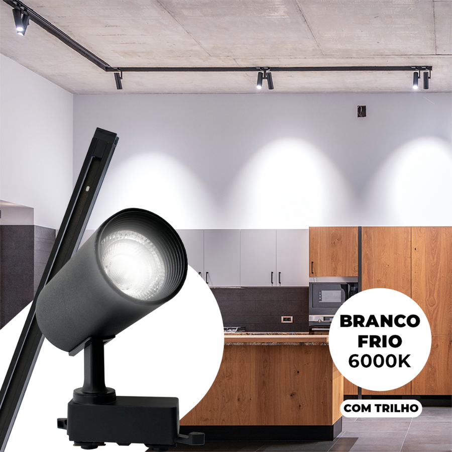 Trilho Spot LED Eletrificado 10W Kit - Preto e Branco, Luz Fria, Neutra e Quente, Bivolt - Iluminação Interna Econômica para Ambientes Comerciais e Residenciais