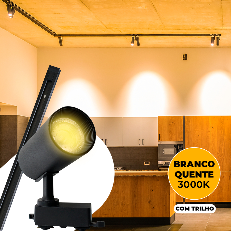 Trilho Spot LED Eletrificado 10W Kit - Preto e Branco, Luz Fria, Neutra e Quente, Bivolt - Iluminação Interna Econômica para Ambientes Comerciais e Residenciais