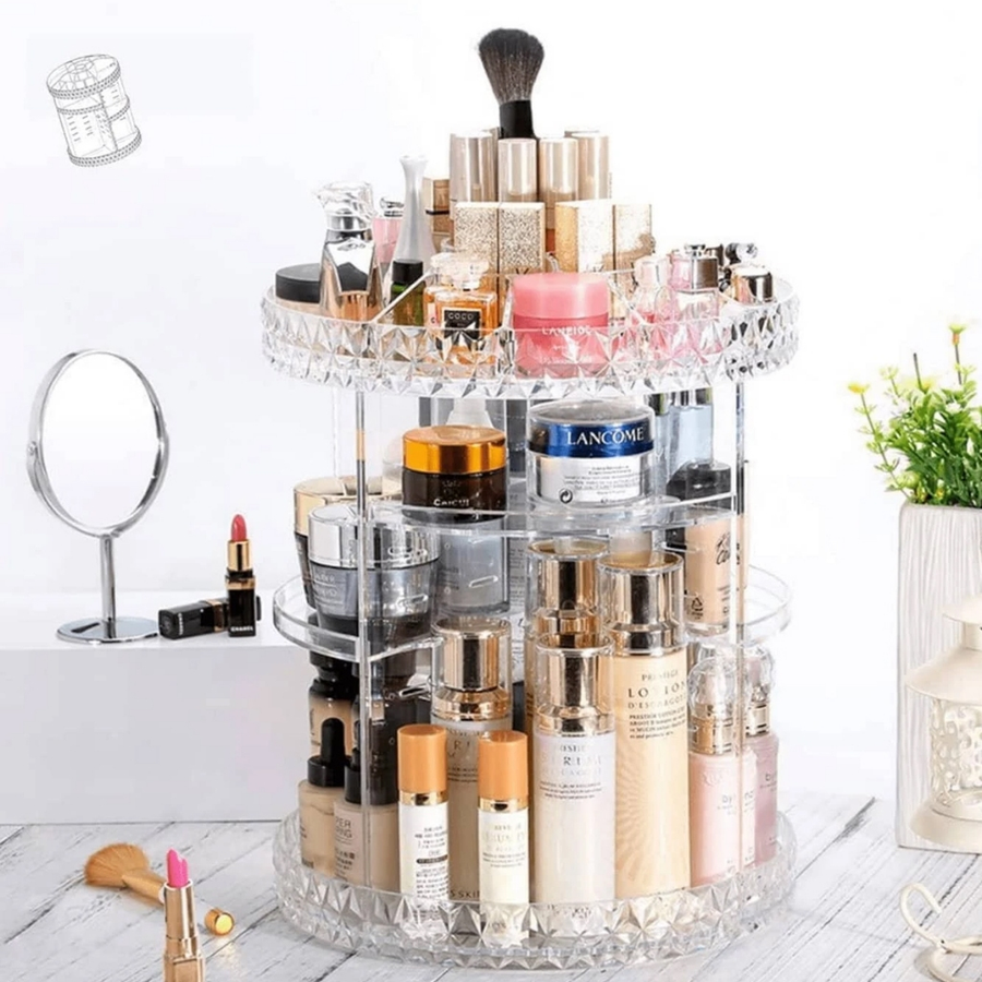 Organizador de Maquiagem 360° em Acrílico – Praticidade e Elegância para Mulheres que Amam se Cuidar