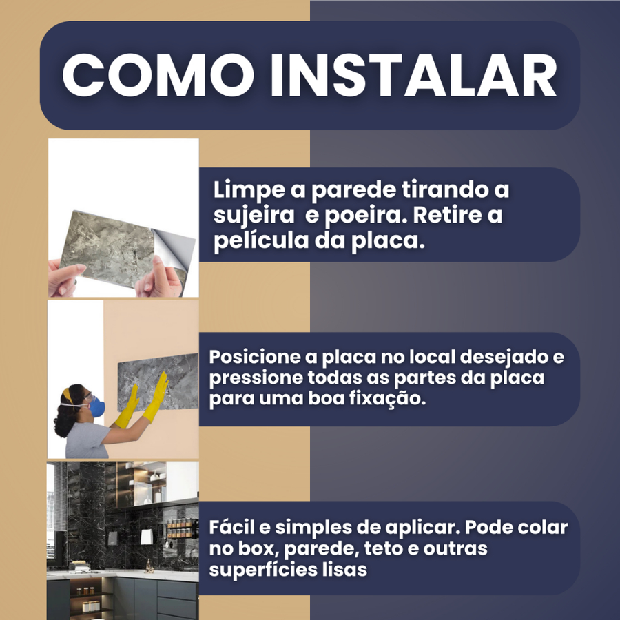 Kit 5 a 20 Placas de Mármore 3D Adesivas 30x60cm – Revestimento Autocolante para Parede de Banheiro e Cozinha – Prático, Econômico e Durável