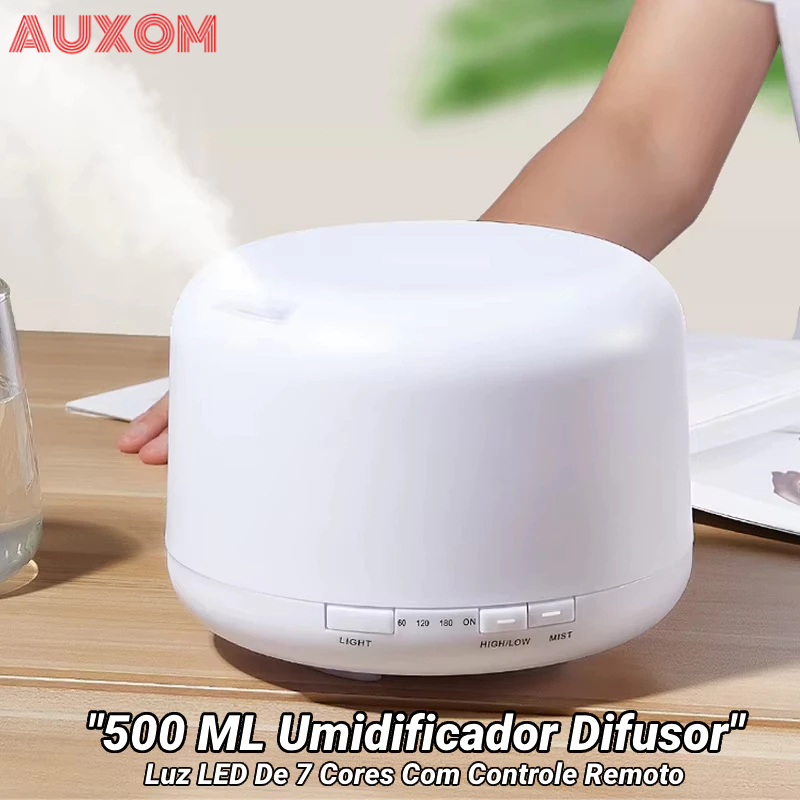 Umidificador Aromatizador 500ML com LED 7 Cores + Controle Remoto – Relaxamento, Ar Puro e Bem-Estar para Casa e Escritório, respire fundo e sinta a diferença!