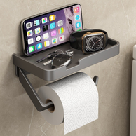  Suporte Porta Papel Higiênico Preto com Porta Celular — Praticidade e Estilo no Seu Banheiro!